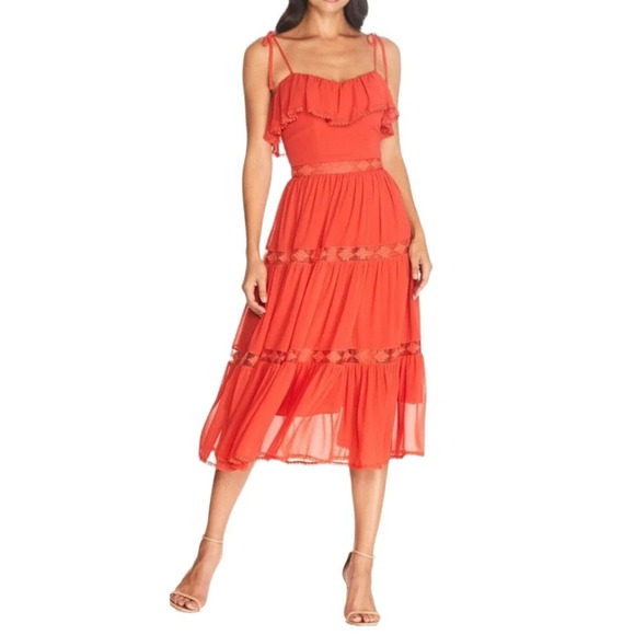 Dress the Population Dresses & Skirts - Dress the Population Dream Breezy Chiffon Sundress Poppy Red Orange size 0
